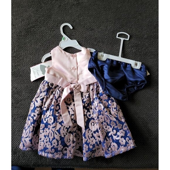 NWT Rare Editions baby girl 2pc royal blue dress size 18 months - Picture 2 of 4